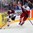 PRAGUE, CZECH REPUBLIC - MAY 2: Latvia's Kaspars Saulietis #17 plays the puck while the Czech Republic's Jan Hejda #8 chases him down during preliminary round action at the 2015 IIHF Ice Hockey World Championship. (Photo by Andre Ringuette/HHOF-IIHF Images)

